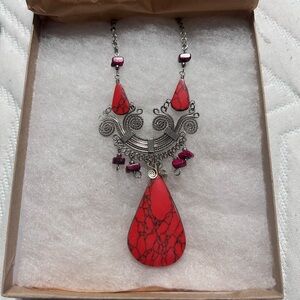 Handmade Red Stone and Alpaca Silver Necklace